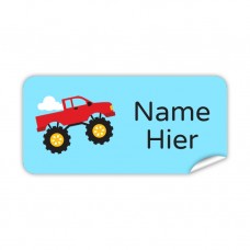 Red Monster Truck Rectangle Name Label